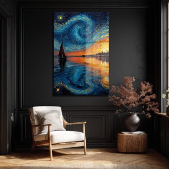 Van Gogh Tarzı Yelkenli ve Yıldızlı Gökyüzü Cam Tablo - Glazella Van Gogh Tarzı Yelkenli ve Yıldızlı Gökyüzü Cam Tablo - Glazella