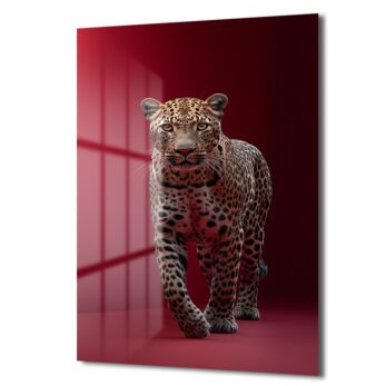 Asil Leopar Kırmızı Fon Cam Tablo - Glazella Asil Leopar Kırmızı Fon Cam Tablo - Glazella