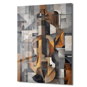 Kübist Cello Sanatı Cam Tablo - Modern Müzik ve Geometri - Glazella