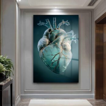 Canlı Kalp Damarlı Sanat Cam Tablo - Modern ve Çarpıcı Duvar Dekorasyonu - Glazella