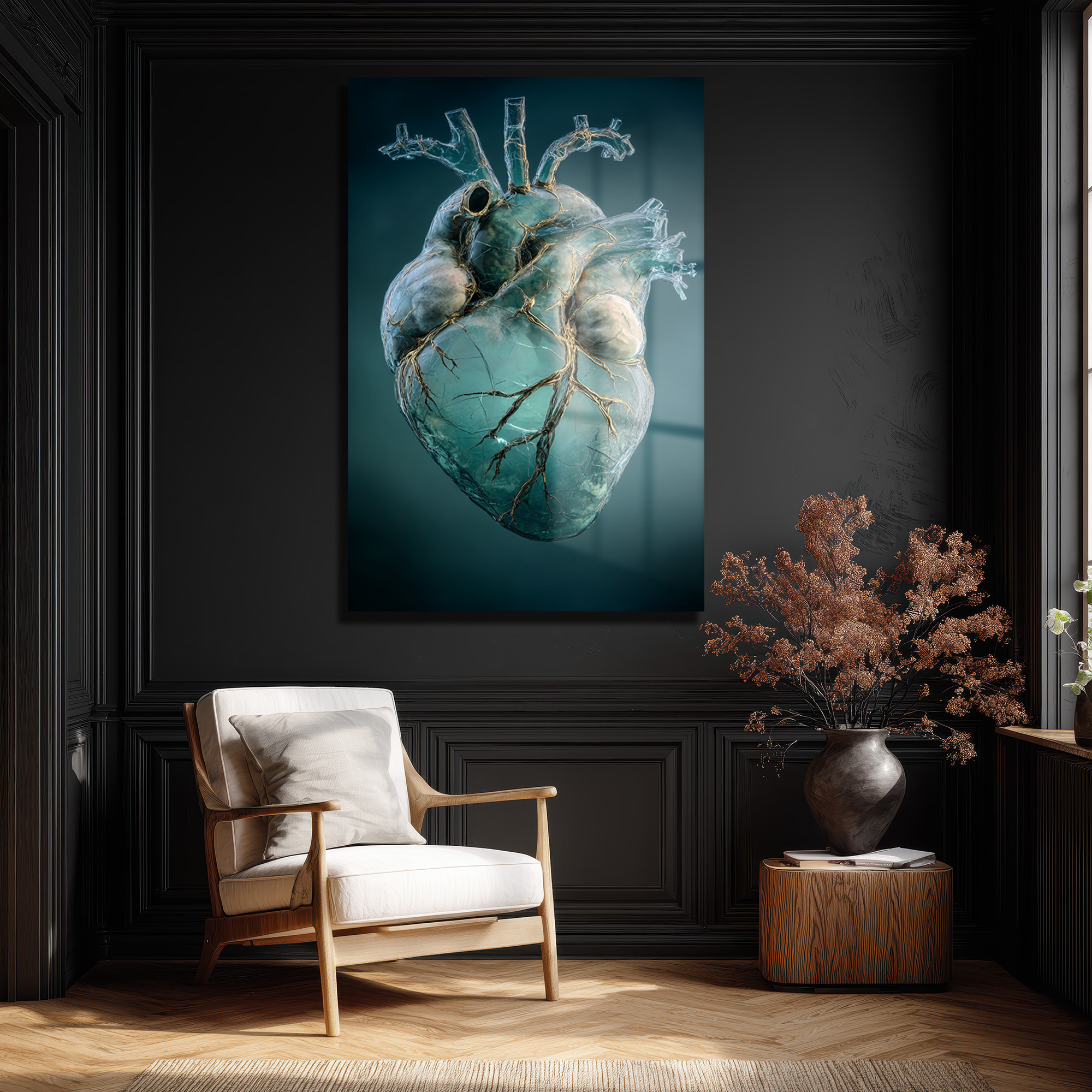Canlı Kalp Damarlı Sanat Cam Tablo - Modern ve Çarpıcı Duvar Dekorasyonu Duvar Dekoru Canlı Kalp Damarlı Sanat Cam Tablo - Modern ve Çarpıcı Duvar Dekorasyonu