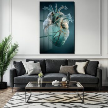 Canlı Kalp Damarlı Sanat Cam Tablo - Modern ve Çarpıcı Duvar Dekorasyonu - Glazella