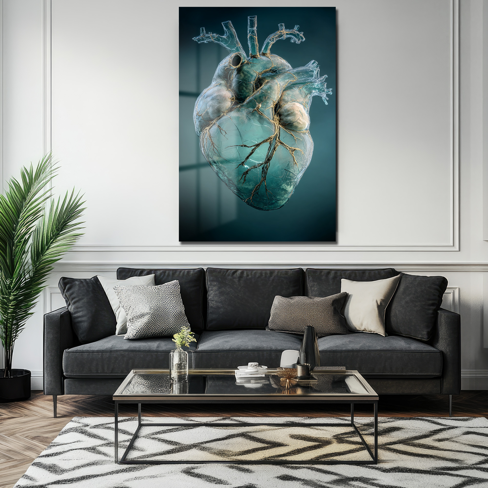 Canlı Kalp Damarlı Sanat Cam Tablo - Modern ve Çarpıcı Duvar Dekorasyonu Duvar Dekoru Canlı Kalp Damarlı Sanat Cam Tablo - Modern ve Çarpıcı Duvar Dekorasyonu