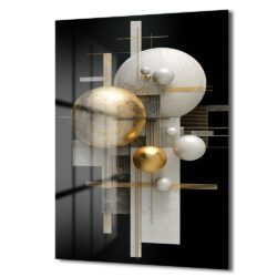 Lüks Altın ve Beyaz Küreler Modern Sanat Cam Tablo