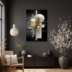 Lüks Altın ve Beyaz Küreler Modern Sanat Cam Tablo