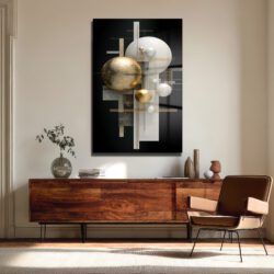 Lüks Altın ve Beyaz Küreler Modern Sanat Cam Tablo