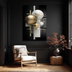 Lüks Altın ve Beyaz Küreler Modern Sanat Cam Tablo