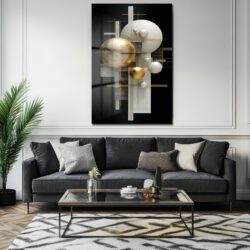 Lüks Altın ve Beyaz Küreler Modern Sanat Cam Tablo