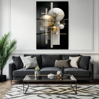 Lüks Altın ve Beyaz Küreler Modern Sanat Cam Tablo - Glazella Lüks Altın ve Beyaz Küreler Modern Sanat Cam Tablo - Glazella