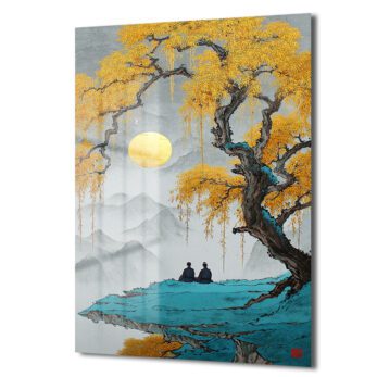 Altın Ay ve Meditasyon Manzarası Temperli Cam Tablo - Glazella Altın Ay ve Meditasyon Manzarası Temperli Cam Tablo - Glazella