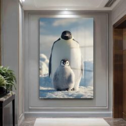 Anne ve Yavru Penguen Cam Tablo - Kutup Ailesi Sanatı Duvar Dekoru Anne ve Yavru Penguen Cam Tablo - Kutup Ailesi Sanatı