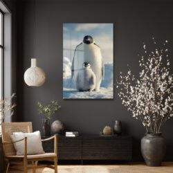 Anne ve Yavru Penguen Cam Tablo - Kutup Ailesi Sanatı Duvar Dekoru Anne ve Yavru Penguen Cam Tablo - Kutup Ailesi Sanatı
