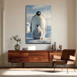 Anne ve Yavru Penguen Cam Tablo - Kutup Ailesi Sanatı Duvar Dekoru Anne ve Yavru Penguen Cam Tablo - Kutup Ailesi Sanatı