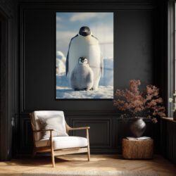 Anne ve Yavru Penguen Cam Tablo - Kutup Ailesi Sanatı Duvar Dekoru Anne ve Yavru Penguen Cam Tablo - Kutup Ailesi Sanatı