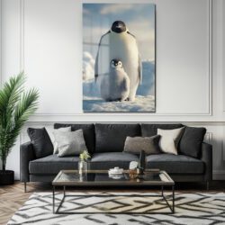 Anne ve Yavru Penguen Cam Tablo - Kutup Ailesi Sanatı Duvar Dekoru Anne ve Yavru Penguen Cam Tablo - Kutup Ailesi Sanatı