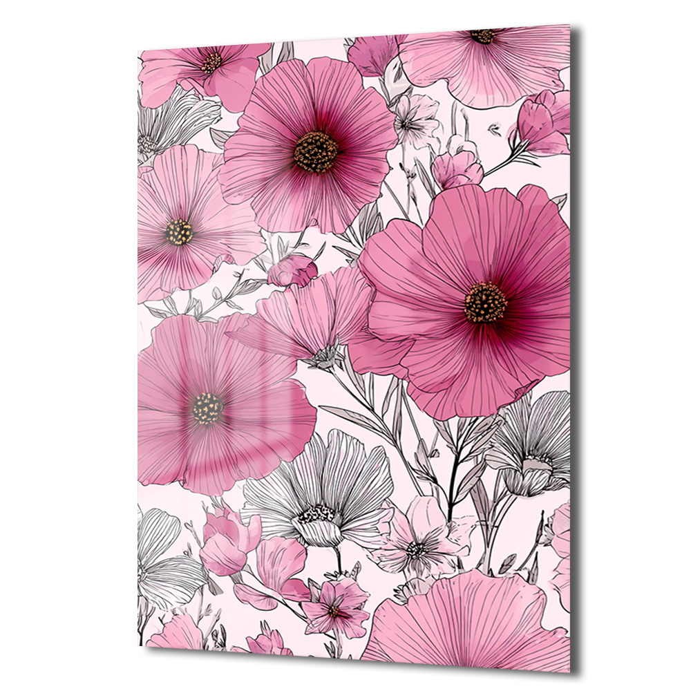 Canlı Pembe Çiçekler Cam Tablo - Modern Sanat Duvar Dekoru - Glazella Canlı Pembe Çiçekler Cam Tablo - Modern Sanat Duvar Dekoru - Glazella