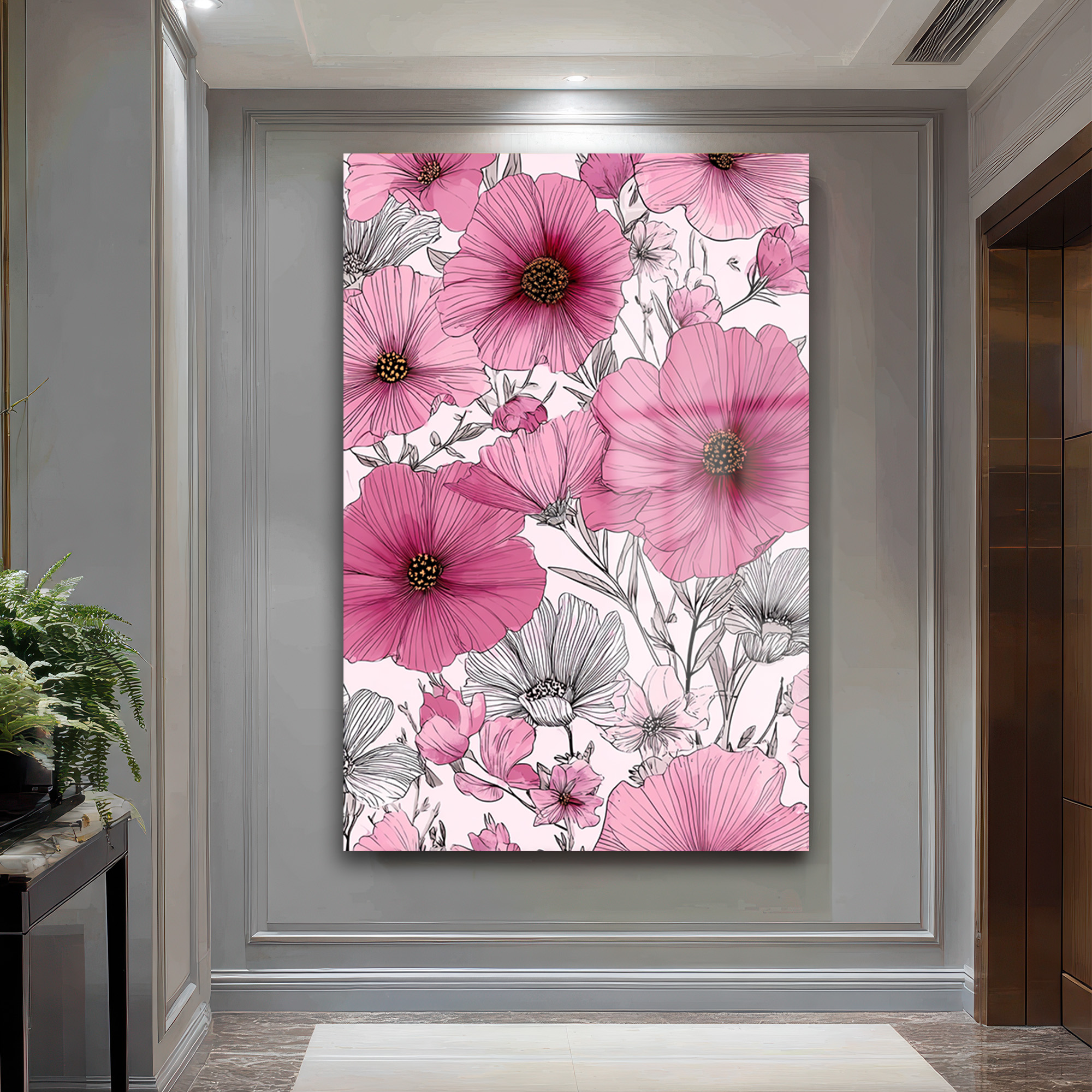 Canlı Pembe Çiçekler Cam Tablo - Modern Sanat Duvar Dekoru - Glazella Canlı Pembe Çiçekler Cam Tablo - Modern Sanat Duvar Dekoru - Glazella