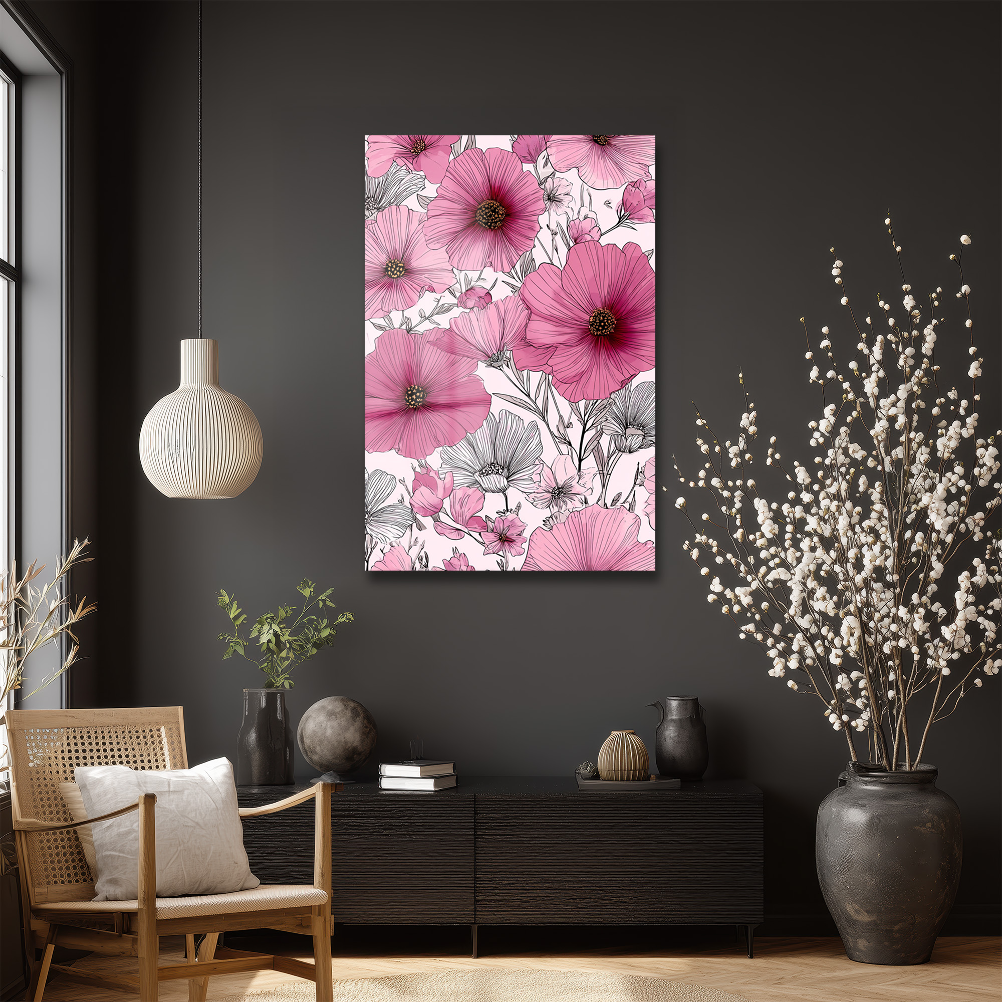 Canlı Pembe Çiçekler Cam Tablo - Modern Sanat Duvar Dekoru - Glazella Canlı Pembe Çiçekler Cam Tablo - Modern Sanat Duvar Dekoru - Glazella