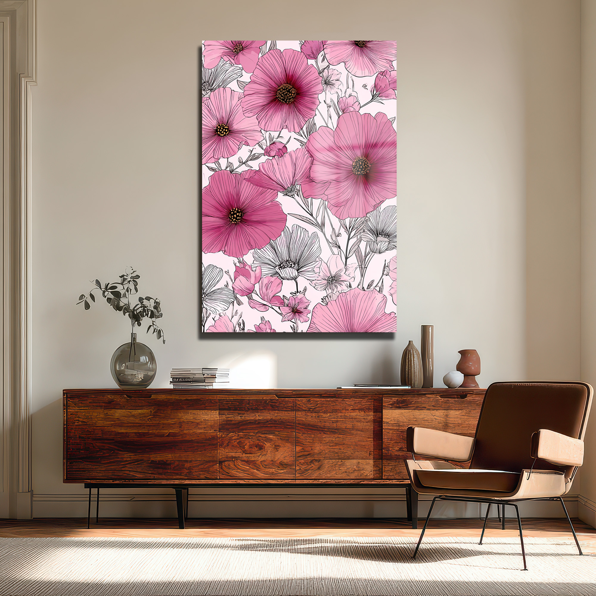 Canlı Pembe Çiçekler Cam Tablo - Modern Sanat Duvar Dekoru - Glazella Canlı Pembe Çiçekler Cam Tablo - Modern Sanat Duvar Dekoru - Glazella