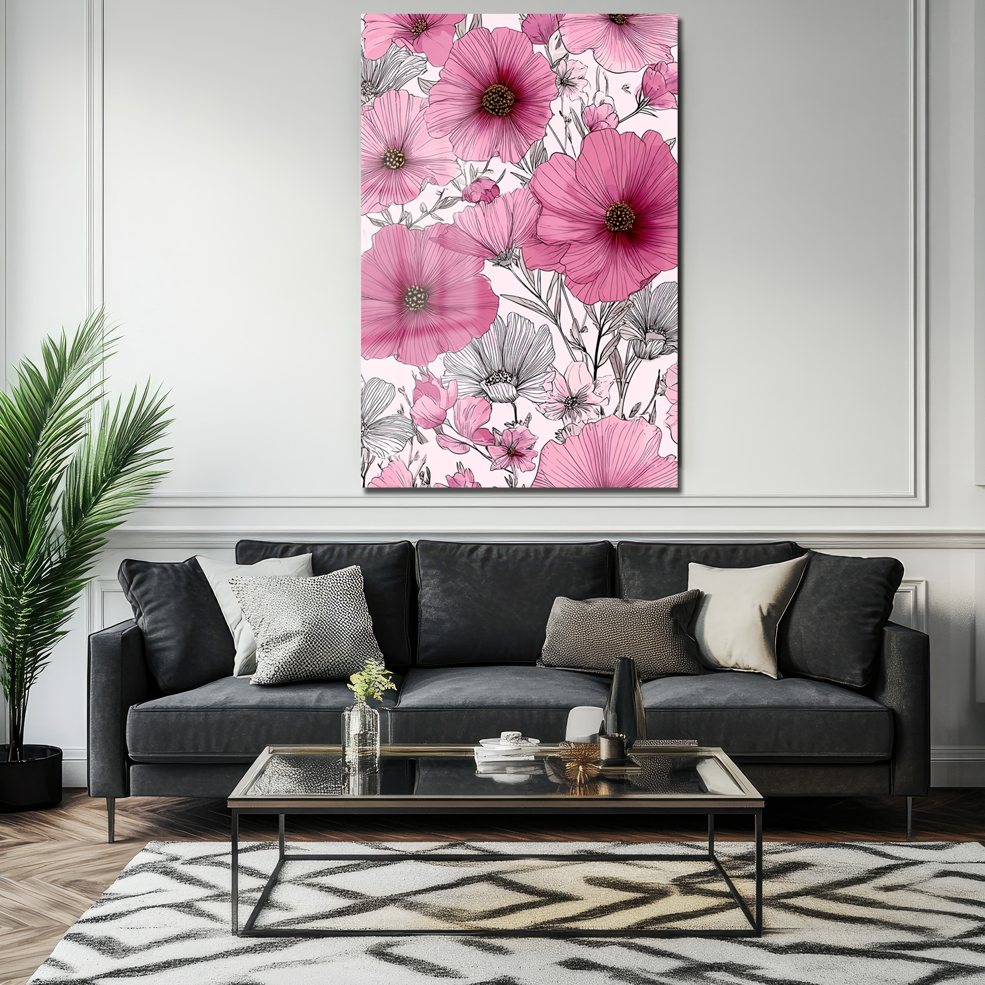 Canlı Pembe Çiçekler Cam Tablo - Modern Sanat Duvar Dekoru - Glazella Canlı Pembe Çiçekler Cam Tablo - Modern Sanat Duvar Dekoru - Glazella