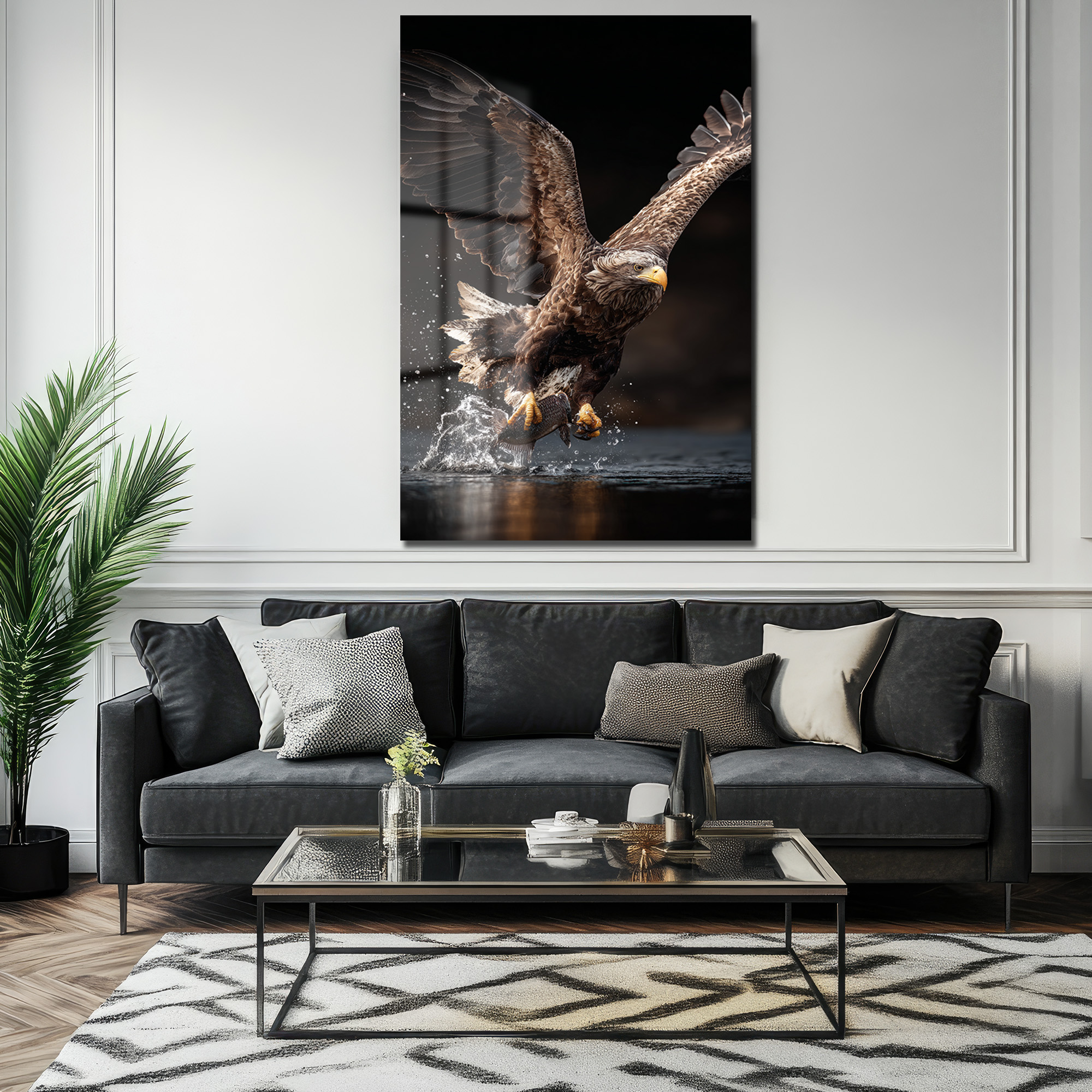 Av Anı Kartal Temalı Cam Tablo Duvar Dekoru Av Anı Kartal Temalı Cam Tablo