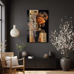 Altın Dokunuşlu Modern Kadın Portresi Cam Tablo Duvar Dekoru Altın Dokunuşlu Modern Kadın Portresi Cam Tablo