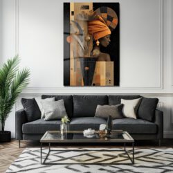 Altın Dokunuşlu Modern Kadın Portresi Cam Tablo Duvar Dekoru Altın Dokunuşlu Modern Kadın Portresi Cam Tablo