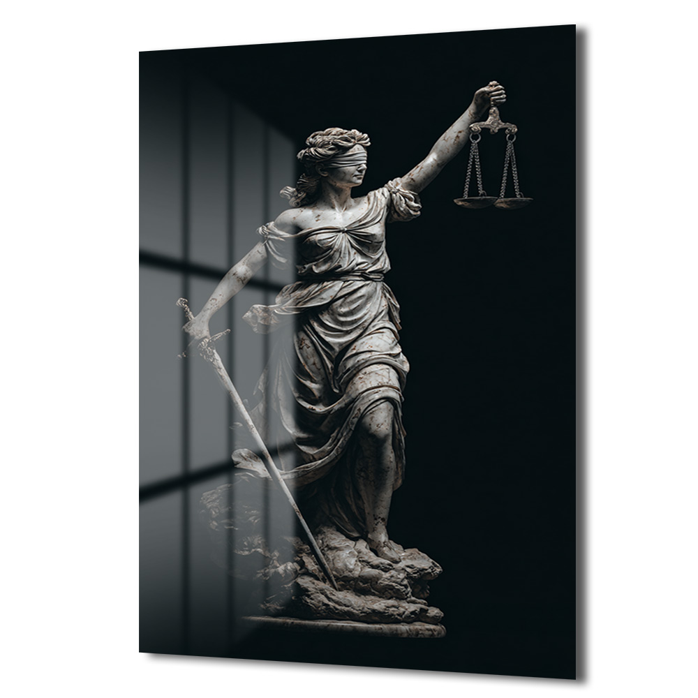 Adalet Tanrıçası Themis Heykeli Modern Cam Tablo Duvar Dekoru Adalet Tanrıçası Themis Heykeli Modern Cam Tablo