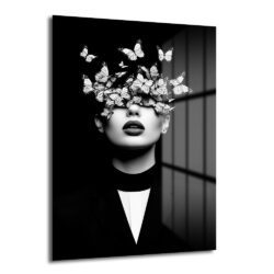 Gizemli Kelebek Kadın Modern Cam Tablo - Glazella