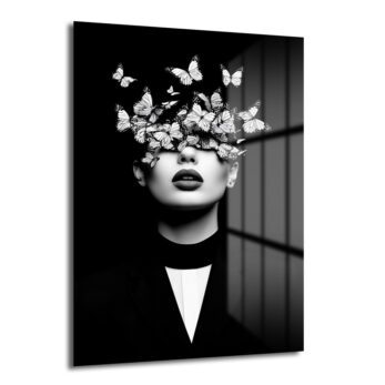 Gizemli Kelebek Kadın Modern Cam Tablo - Glazella