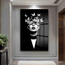 Gizemli Kelebek Kadın Modern Cam Tablo Duvar Dekoru Gizemli Kelebek Kadın Modern Cam Tablo