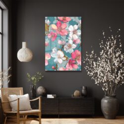 Canlı Pembe Bahar Çiçekleri Desenli Lüks Cam Tablo Duvar Dekoru Canlı Pembe Bahar Çiçekleri Desenli Lüks Cam Tablo