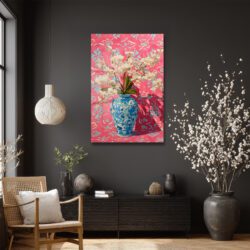 Canlı Pembe ve Mavi Orkide Vazosu Modern Cam Tablo Duvar Dekoru Canlı Pembe ve Mavi Orkide Vazosu Modern Cam Tablo