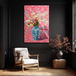 Canlı Pembe ve Mavi Orkide Vazosu Modern Cam Tablo Duvar Dekoru Canlı Pembe ve Mavi Orkide Vazosu Modern Cam Tablo