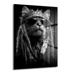 Asi Ruhlu Kedi: Rock Yıldızı Tarzı Cam Tablo - Glazella Asi Ruhlu Kedi: Rock Yıldızı Tarzı Cam Tablo - Glazella