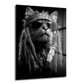 Asi Ruhlu Kedi: Rock Yıldızı Tarzı Cam Tablo - Glazella