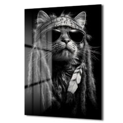 Asi Ruhlu Kedi: Rock Yıldızı Tarzı Cam Tablo Duvar Dekoru Asi Ruhlu Kedi: Rock Yıldızı Tarzı Cam Tablo