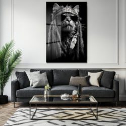 Asi Ruhlu Kedi: Rock Yıldızı Tarzı Cam Tablo Duvar Dekoru Asi Ruhlu Kedi: Rock Yıldızı Tarzı Cam Tablo