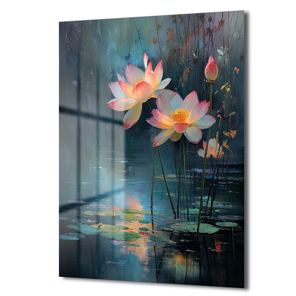 Büyüleyici Lotus Çiçekleri Cam Tablo | Dinginlik ve Zarafet Duvar Dekoru Büyüleyici Lotus Çiçekleri Cam Tablo | Dinginlik ve Zarafet