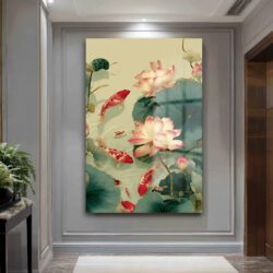 Lotus ve Koi Balıkları Cam Tablo - Huzurlu Su Bahçesi Sanatı Duvar Dekoru Lotus ve Koi Balıkları Cam Tablo - Huzurlu Su Bahçesi Sanatı