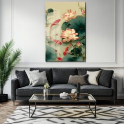 Lotus ve Koi Balıkları Cam Tablo - Huzurlu Su Bahçesi Sanatı Duvar Dekoru Lotus ve Koi Balıkları Cam Tablo - Huzurlu Su Bahçesi Sanatı