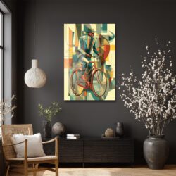 Art Deco Bisikletli Adam Temalı Modern Cam Tablo Duvar Dekoru Art Deco Bisikletli Adam Temalı Modern Cam Tablo