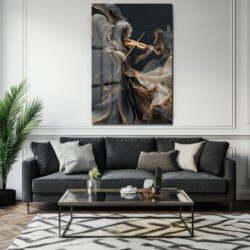 Soyut Keman Virtüözü: Akışkan Sanat Gold Detaylı Cam Tablo Duvar Dekoru Soyut Keman Virtüözü: Akışkan Sanat Gold Detaylı Cam Tablo