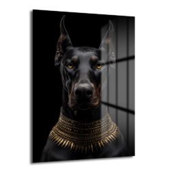 Asil Doberman Altın Yaka Cam Tablo - Güç ve Elegansın Simgesi - Glazella