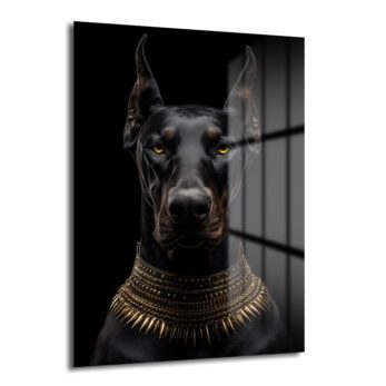 Asil Doberman Altın Yaka Cam Tablo - Güç ve Elegansın Simgesi - Glazella
