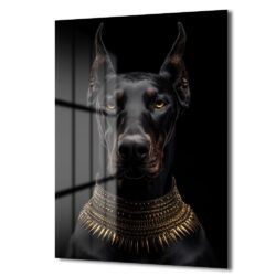 Asil Doberman Altın Yaka Cam Tablo - Güç ve Elegansın Simgesi Duvar Dekoru Asil Doberman Altın Yaka Cam Tablo - Güç ve Elegansın Simgesi
