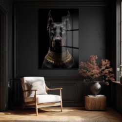 Asil Doberman Altın Yaka Cam Tablo - Güç ve Elegansın Simgesi Duvar Dekoru Asil Doberman Altın Yaka Cam Tablo - Güç ve Elegansın Simgesi