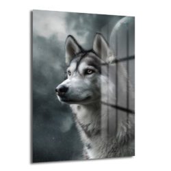 Gizemli Husky Bakışı Cam Tablo - Kurt Sanatı - Glazella