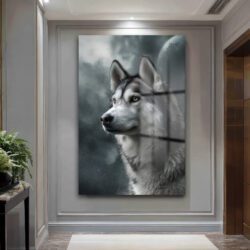 Gizemli Husky Bakışı Cam Tablo - Kurt Sanatı Duvar Dekoru Gizemli Husky Bakışı Cam Tablo - Kurt Sanatı
