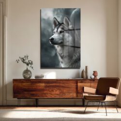 Gizemli Husky Bakışı Cam Tablo - Kurt Sanatı Duvar Dekoru Gizemli Husky Bakışı Cam Tablo - Kurt Sanatı